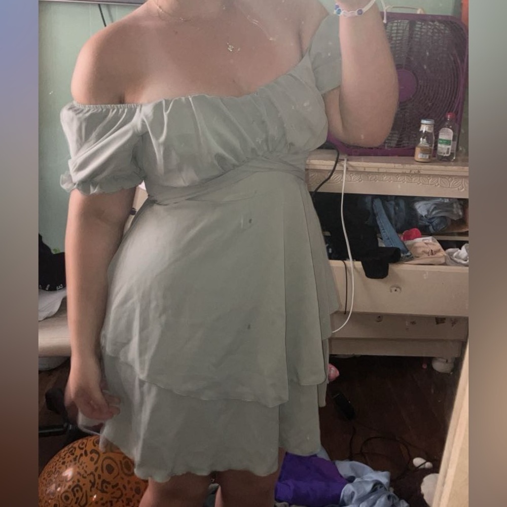 Elegant Off-Shoulder Sage Green Dress